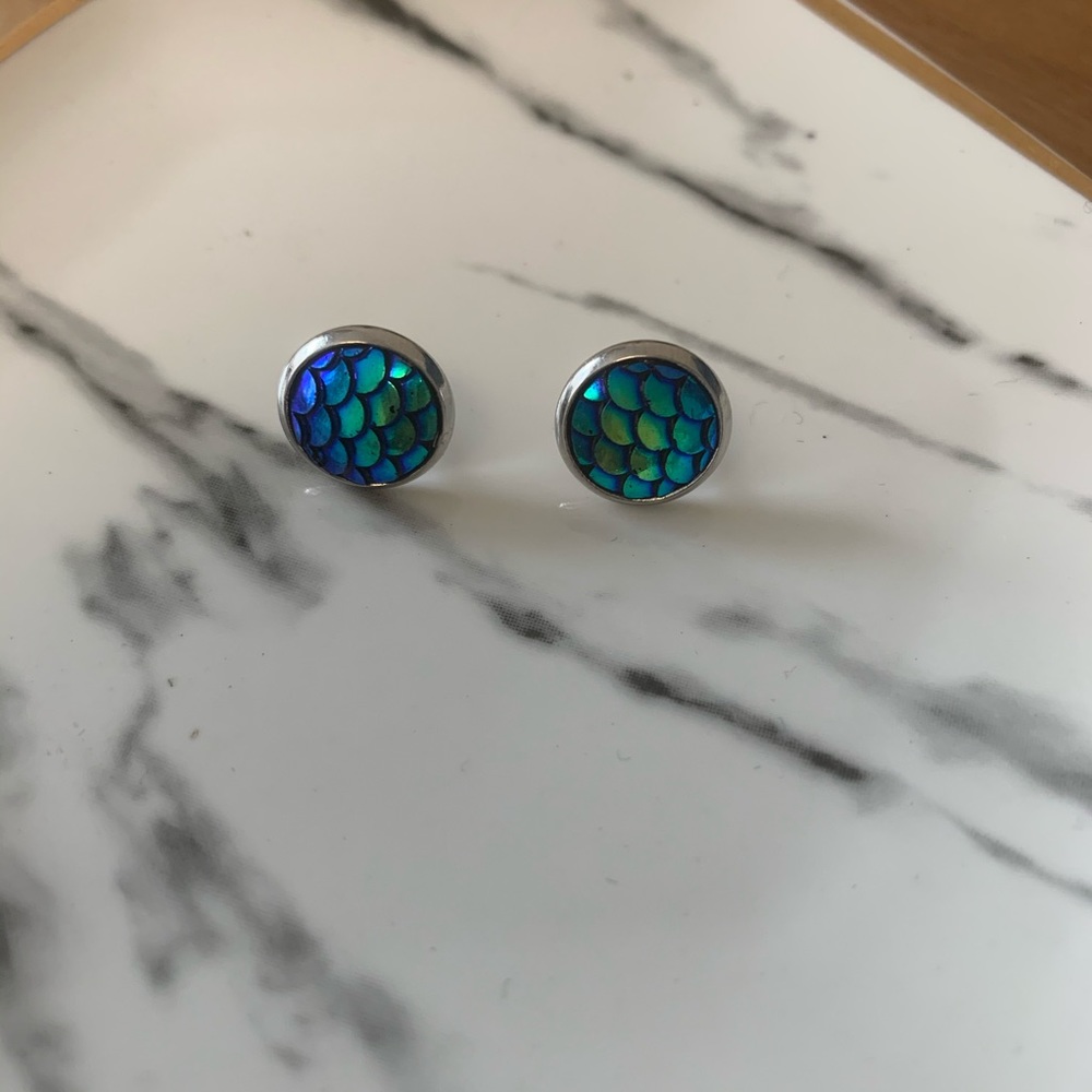 2/$20 Blue and Teal Mermaid Studs